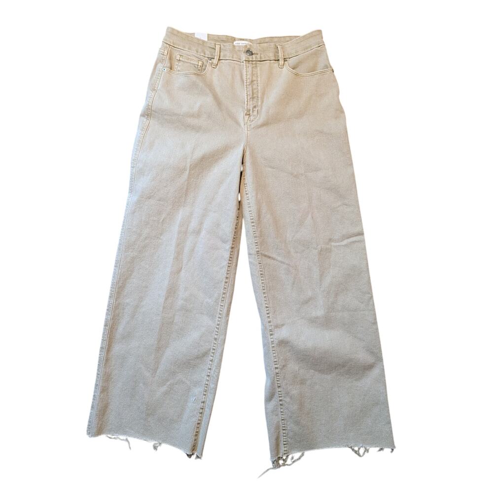 Good American Women's Good Skate Crop Dune Khaki Raw Hem Wide Leg Jeans 12 NWT